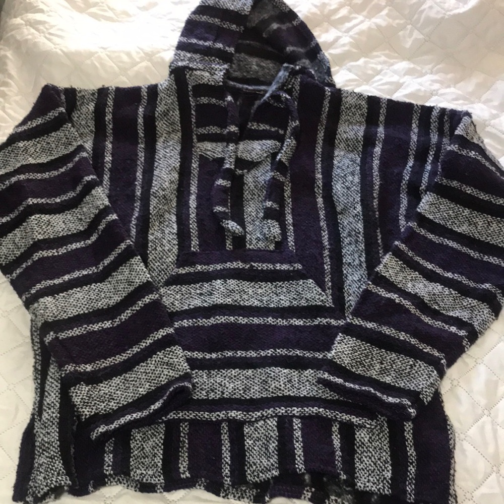 Striped Hooded Sweater - Purple and Gray